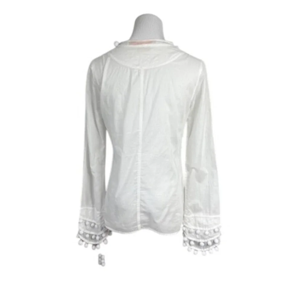 Tory Burch White Cotton Pom Pom Blouse 4 Whimsigoth Soft Girl Designer $325